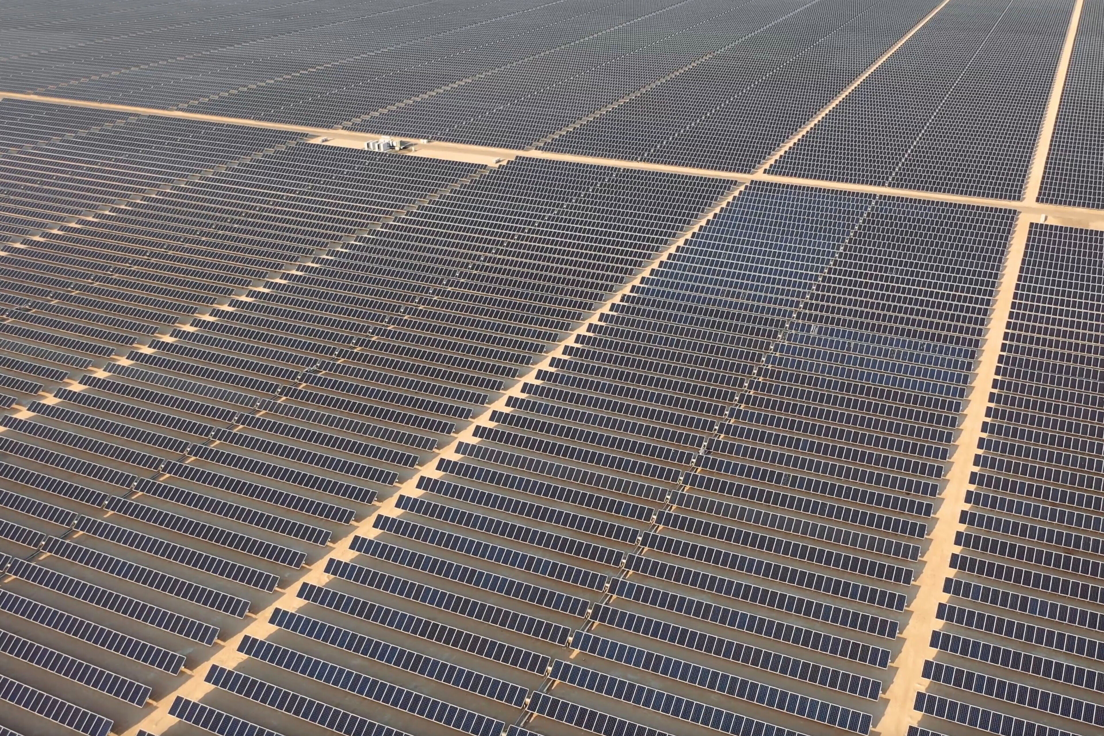 Aerial view of a concentrated solar power tower