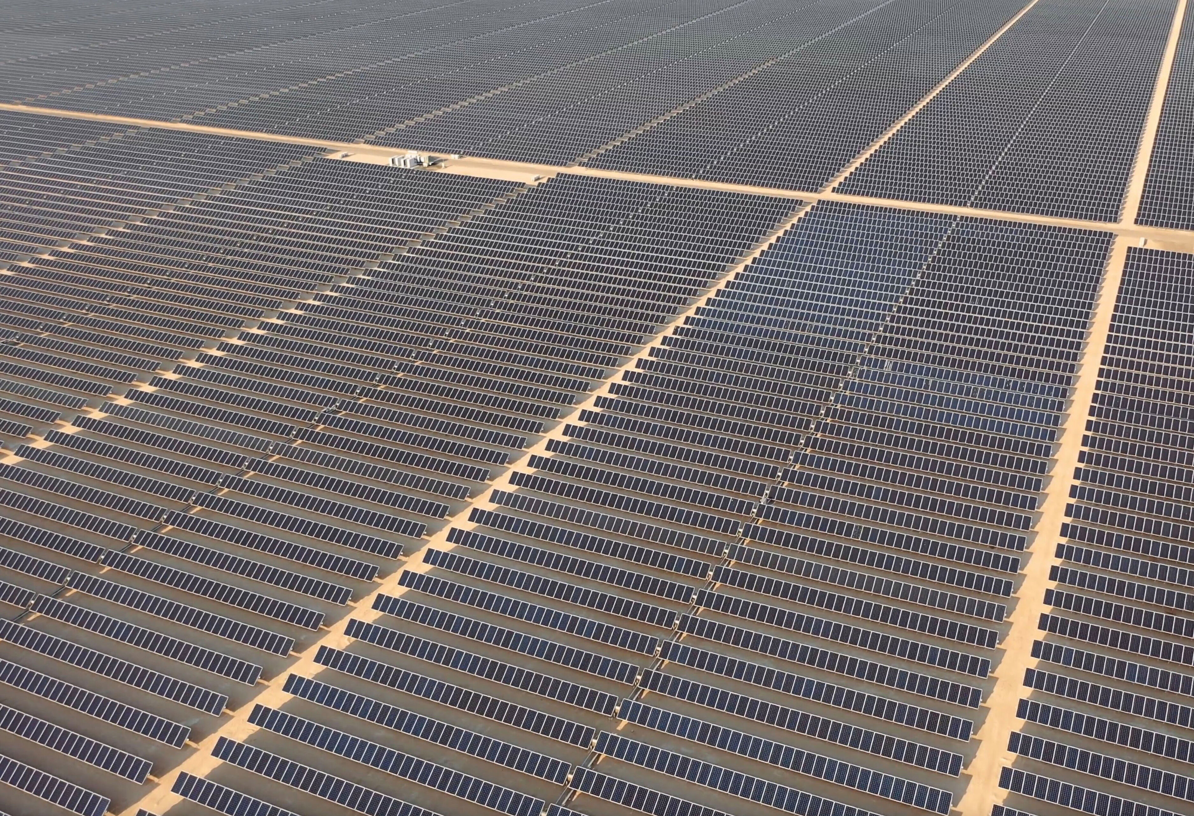 Aerial view of a concentrated solar power tower