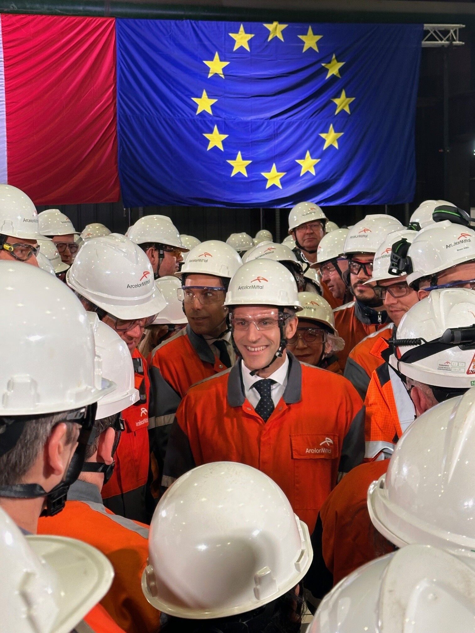 President Macron meeting the ArcelorMittal team at Dunkirk