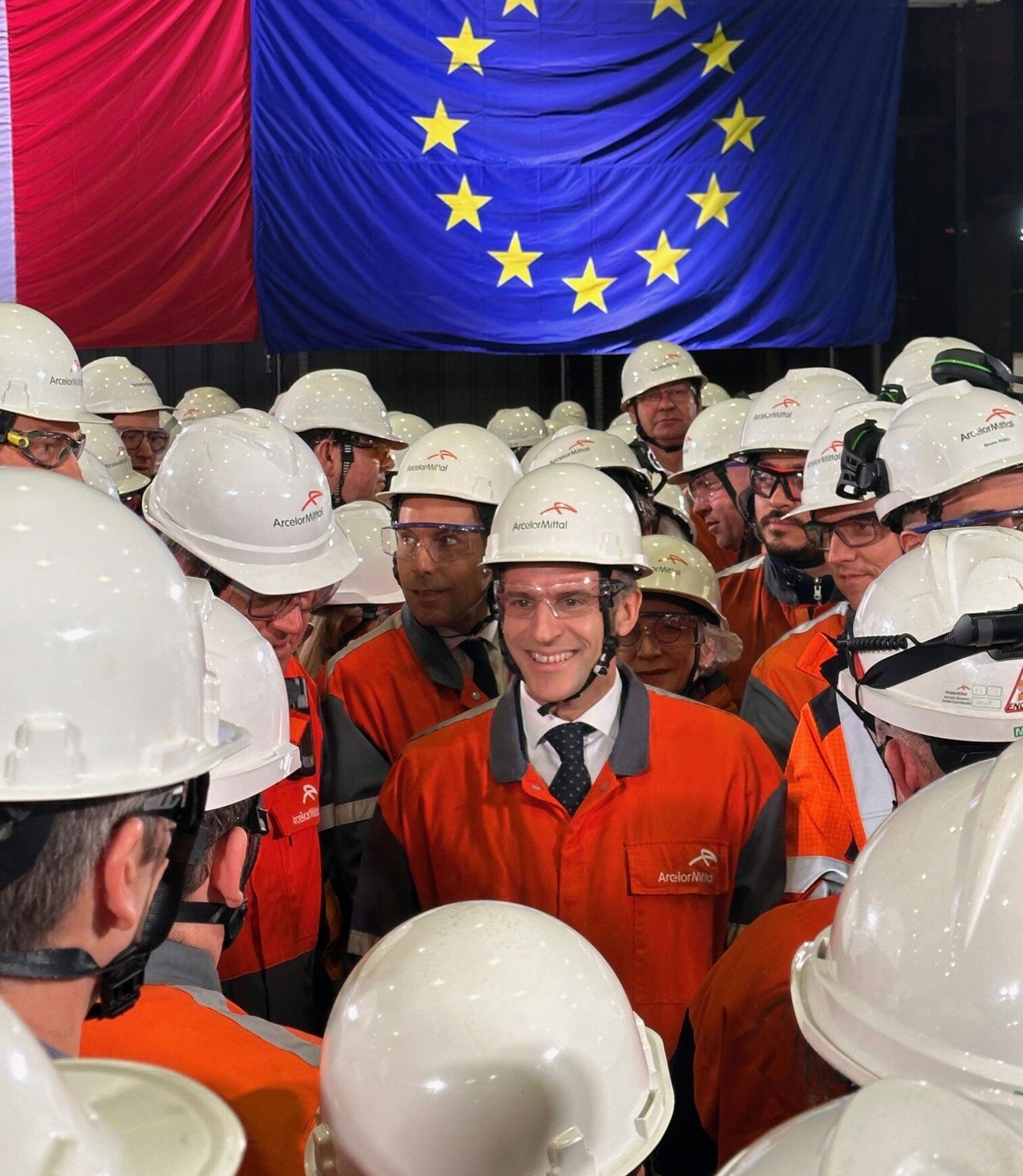 President Macron meeting the ArcelorMittal team at Dunkirk