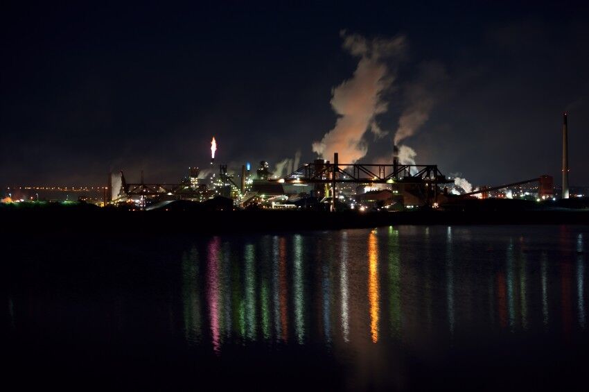 Night shot of ArcelorMittal Dofasco