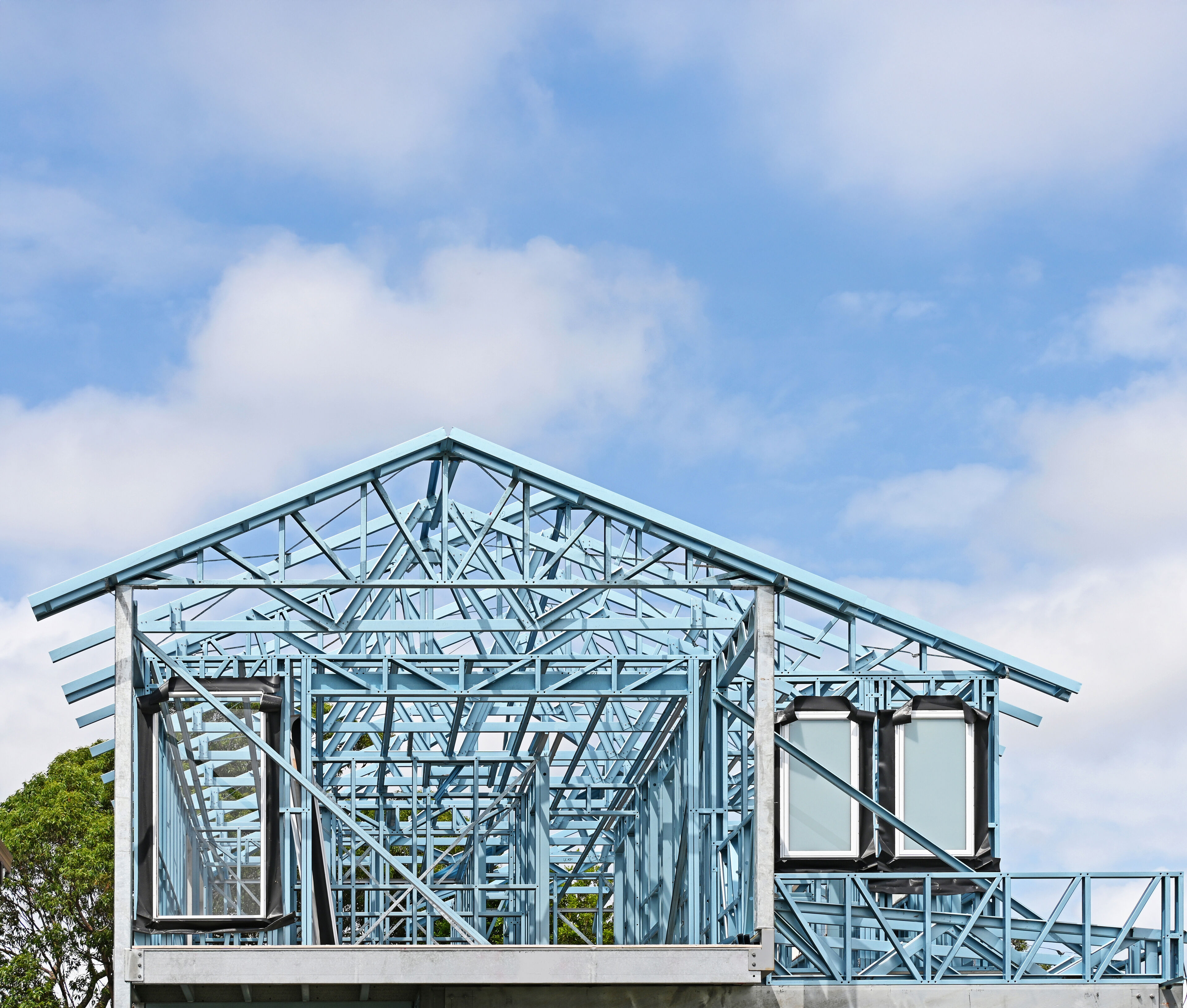 House under construction using steel 