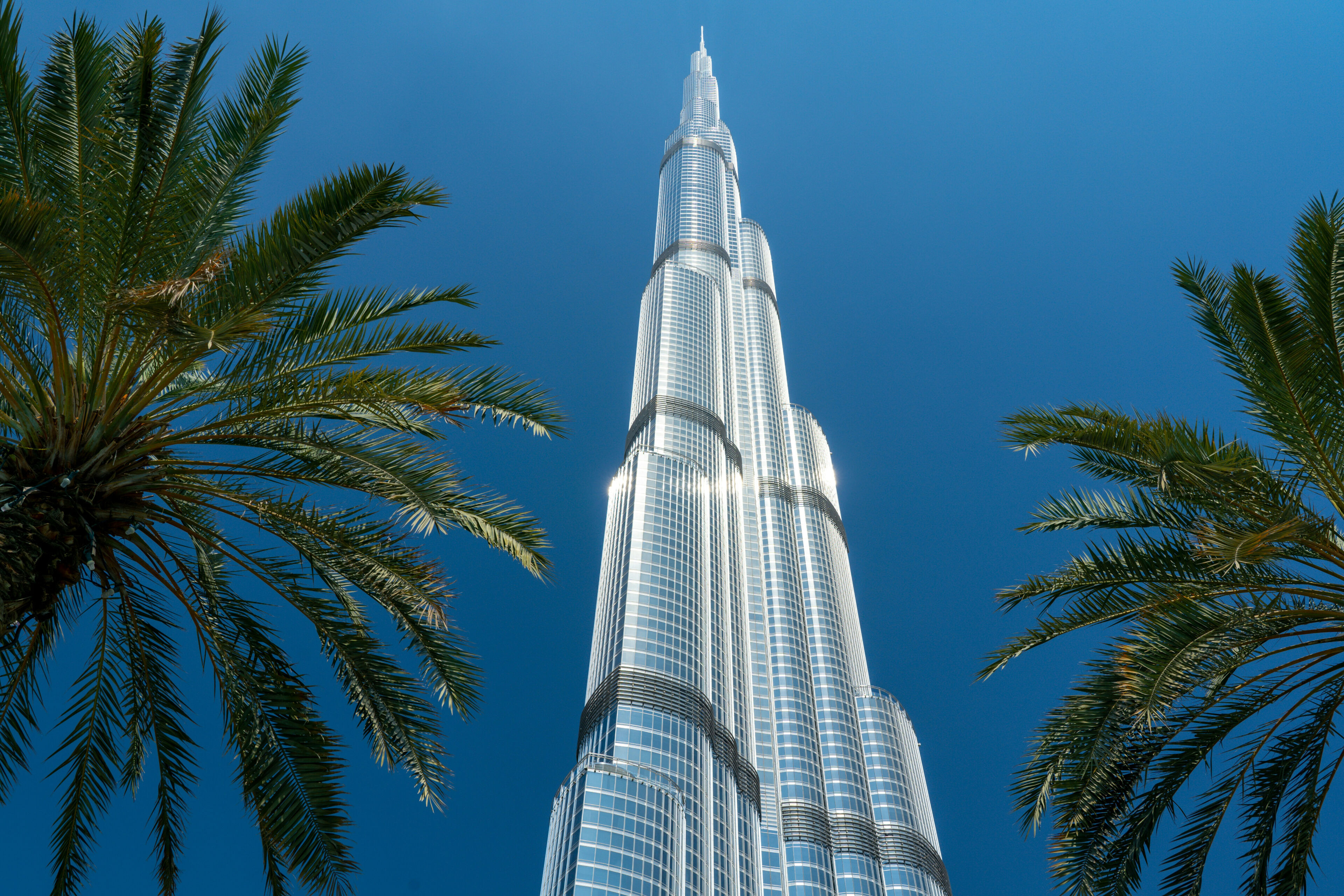 The Burj Khalifa against a blue sky