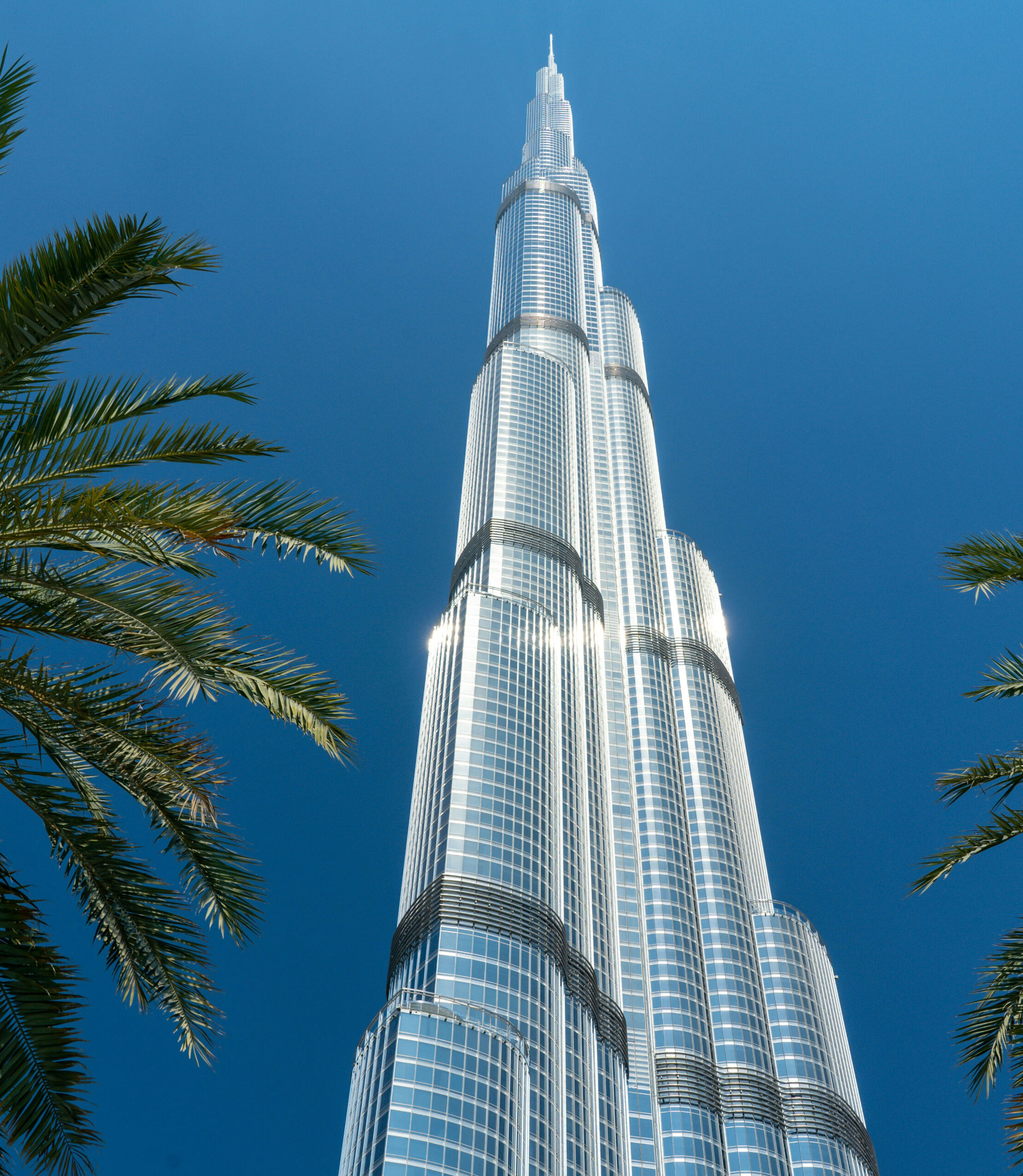 The Burj Khalifa against a blue sky
